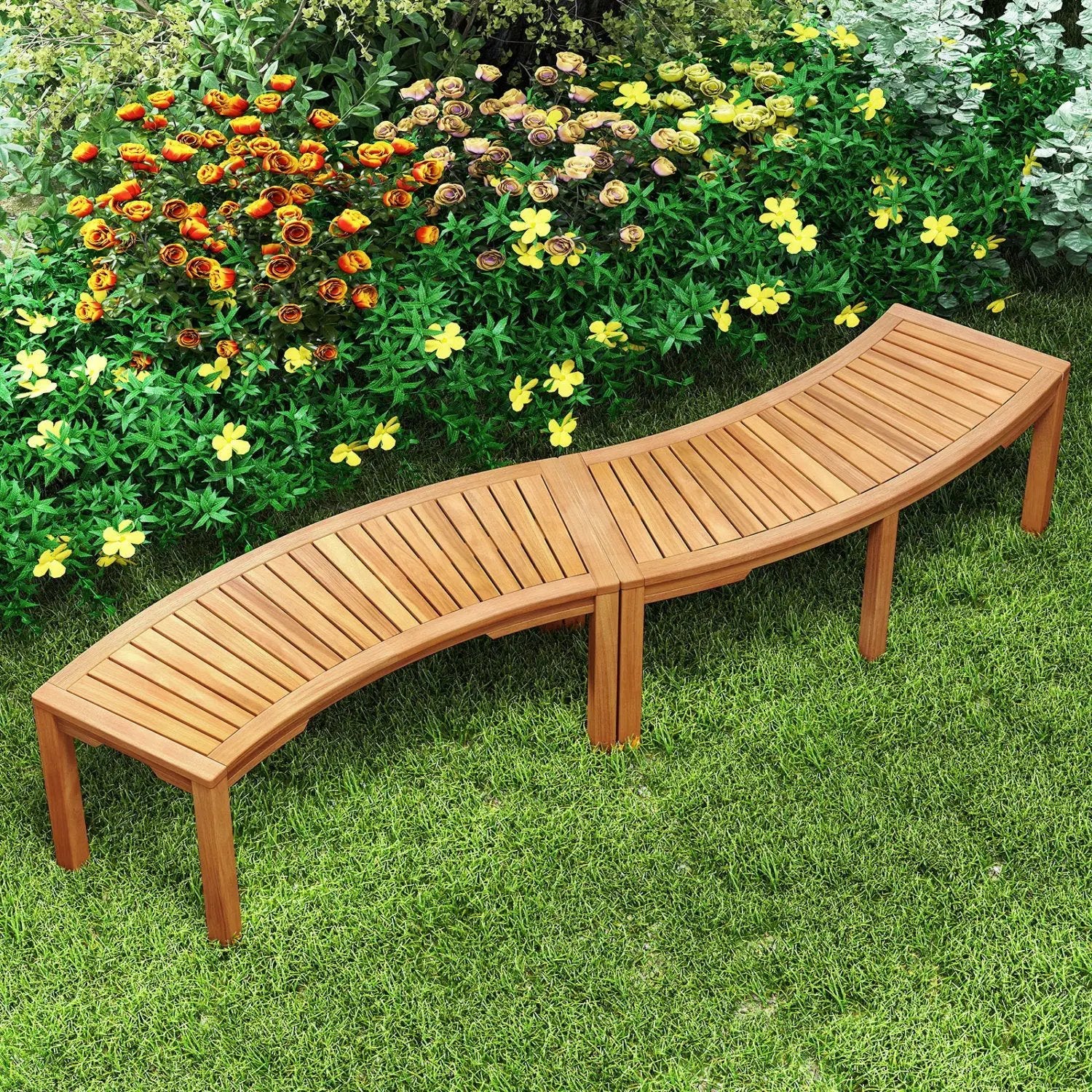 Curved Acacia Wood Garden Bench for 2 Person by DirectDeals