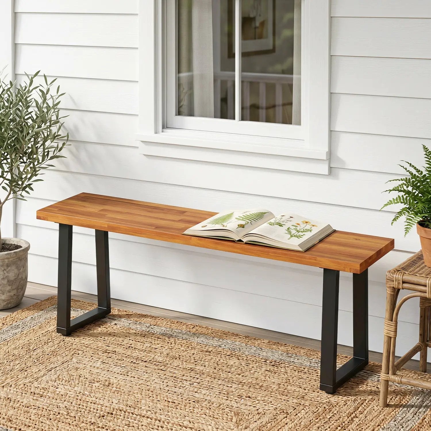 47.5" Acacia Wood Patio Bench with Metal Legs by DirectDeals