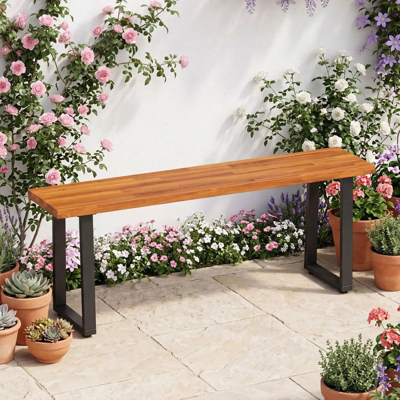 47.5" Acacia Wood Patio Bench with Metal Legs by DirectDeals