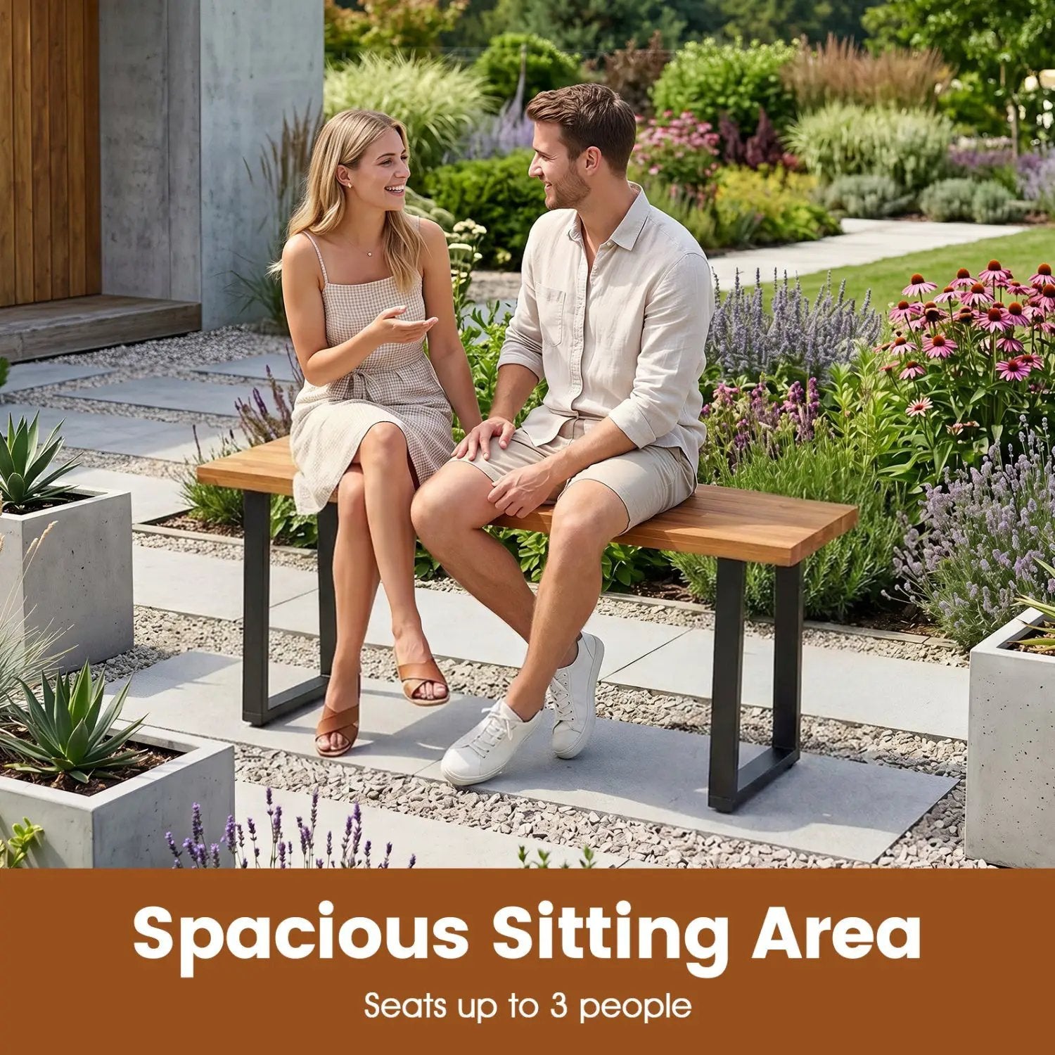 47.5" Acacia Wood Patio Bench with Metal Legs by DirectDeals