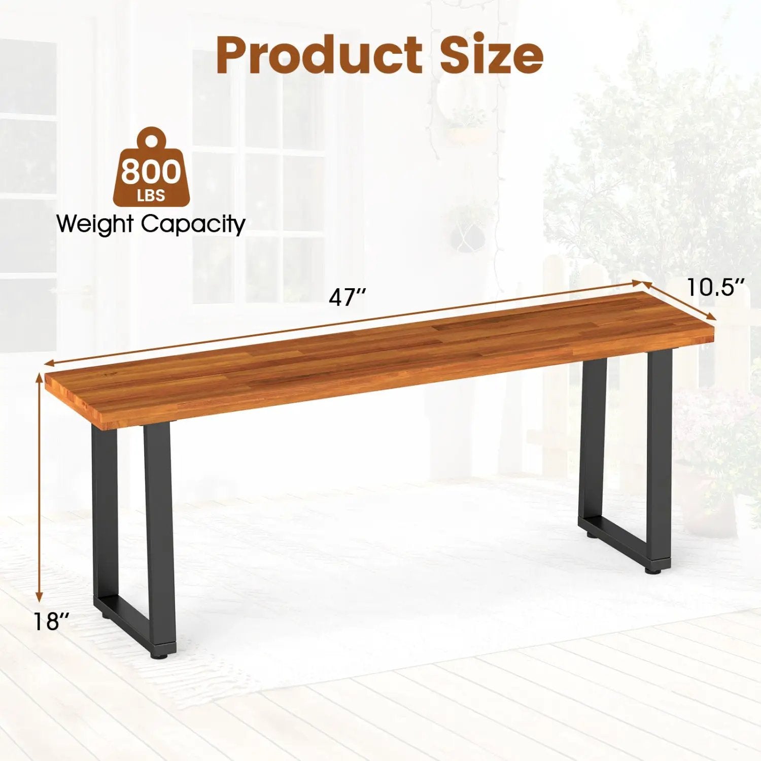 47.5" Acacia Wood Patio Bench with Metal Legs by DirectDeals