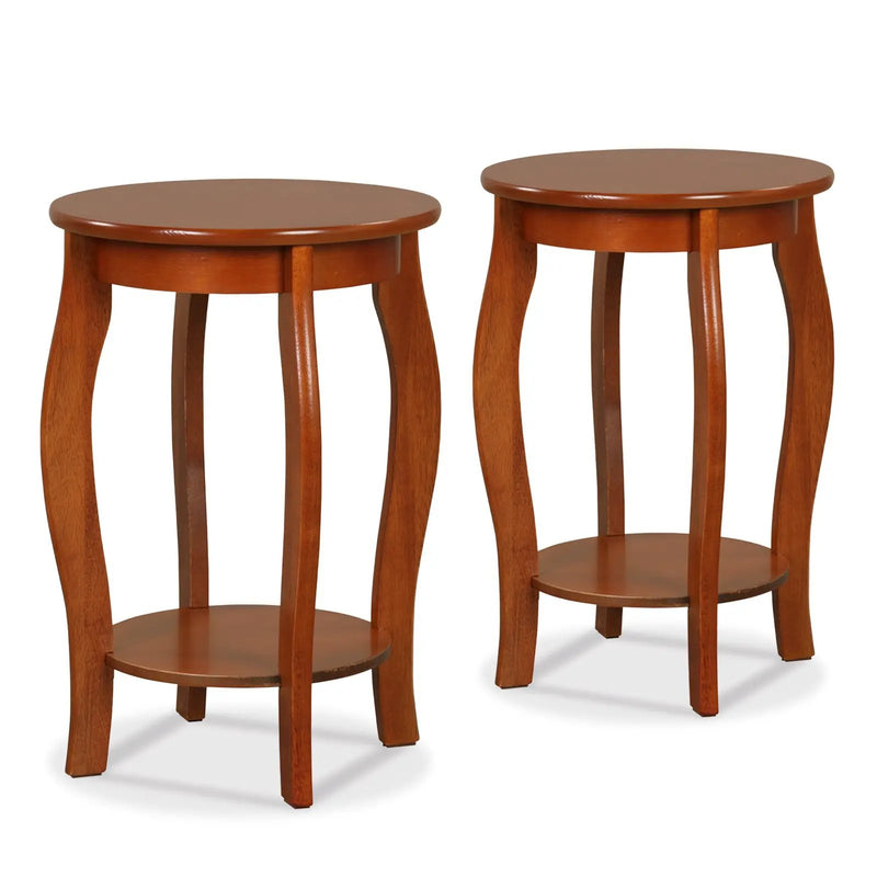 Set of 2 15 Inch 2-Tier Round End Table with Storage Shelf by DirectDeals