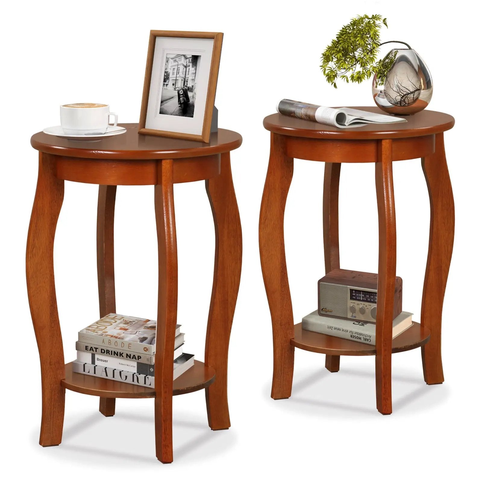 Set of 2 15 Inch 2-Tier Round End Table with Storage Shelf by DirectDeals