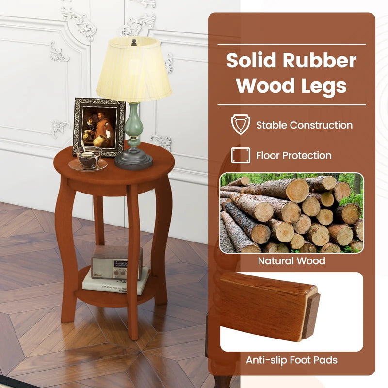 Set of 2 15 Inch 2-Tier Round End Table with Storage Shelf by DirectDeals