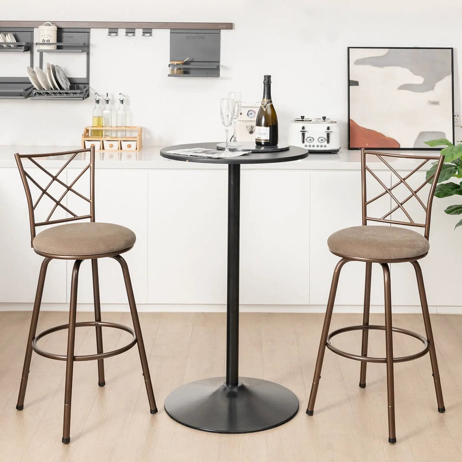 2 Pieces Swivel Pluch Fabrice Cushioned Bar Stool Set-Brown by DirectDeals