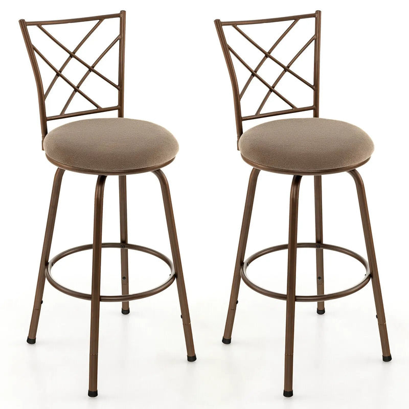 2 Pieces Swivel Pluch Fabrice Cushioned Bar Stool Set-Brown by DirectDeals