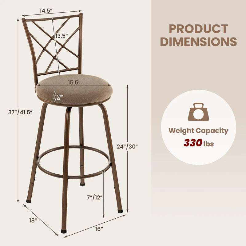 2 Pieces Swivel Pluch Fabrice Cushioned Bar Stool Set-Brown by DirectDeals