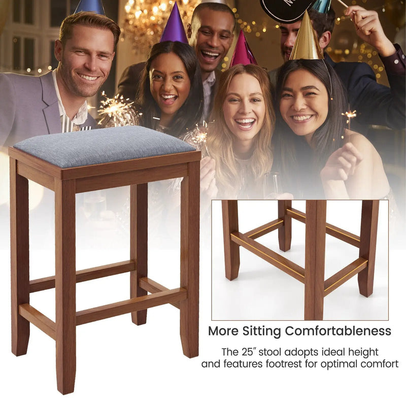 2 Pieces 25 Inch Upholstered Bar Stool Set with Solid Rubber Wood Frame and Footrest by DirectDeals