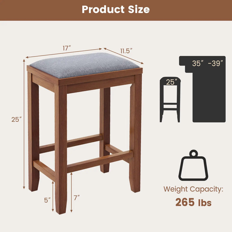 2 Pieces 25 Inch Upholstered Bar Stool Set with Solid Rubber Wood Frame and Footrest by DirectDeals