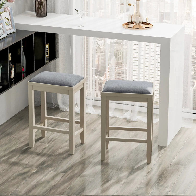 2 Pieces 25 Inch Upholstered Bar Stool Set with Solid Rubber Wood Frame and Footrest by DirectDeals