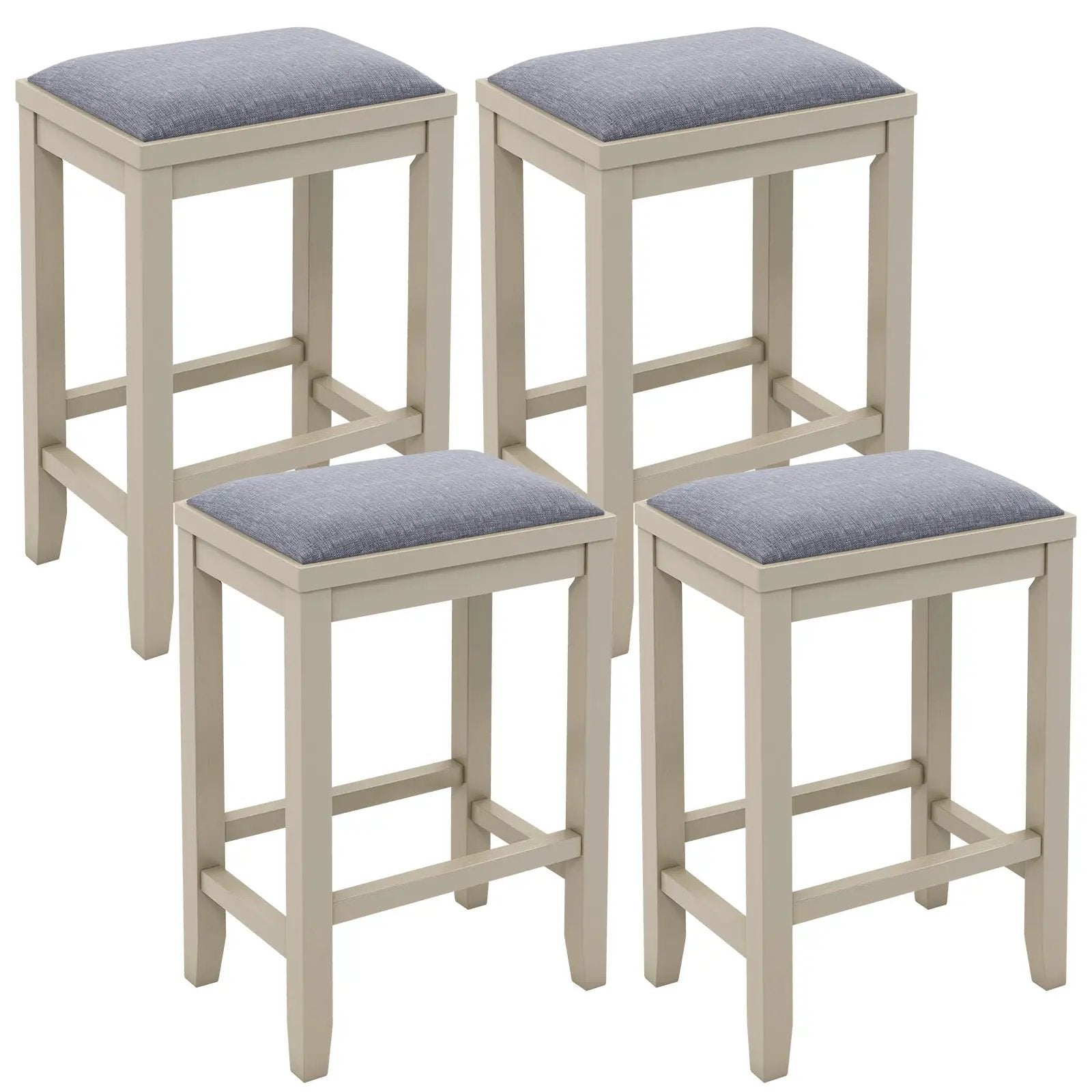 2 Pieces 25 Inch Upholstered Bar Stool Set with Solid Rubber Wood Frame and Footrest by DirectDeals