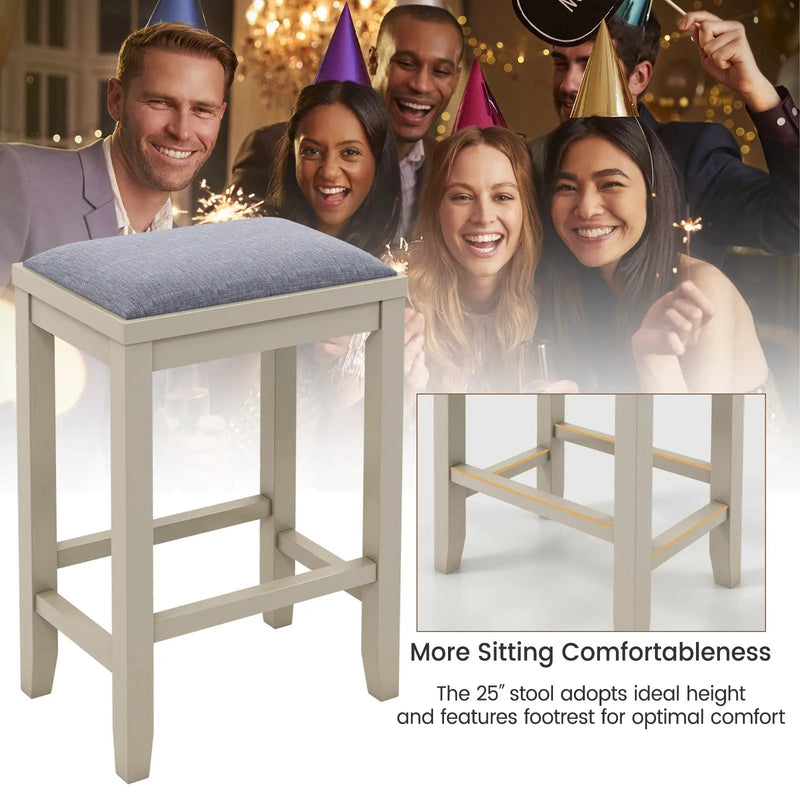 2 Pieces 25 Inch Upholstered Bar Stool Set with Solid Rubber Wood Frame and Footrest by DirectDeals