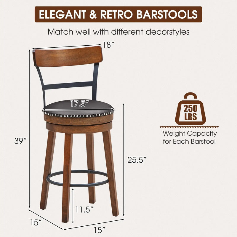 Swivel Counter Height Bar Stool Set of 2 - 25.5 Inch by DirectDeals