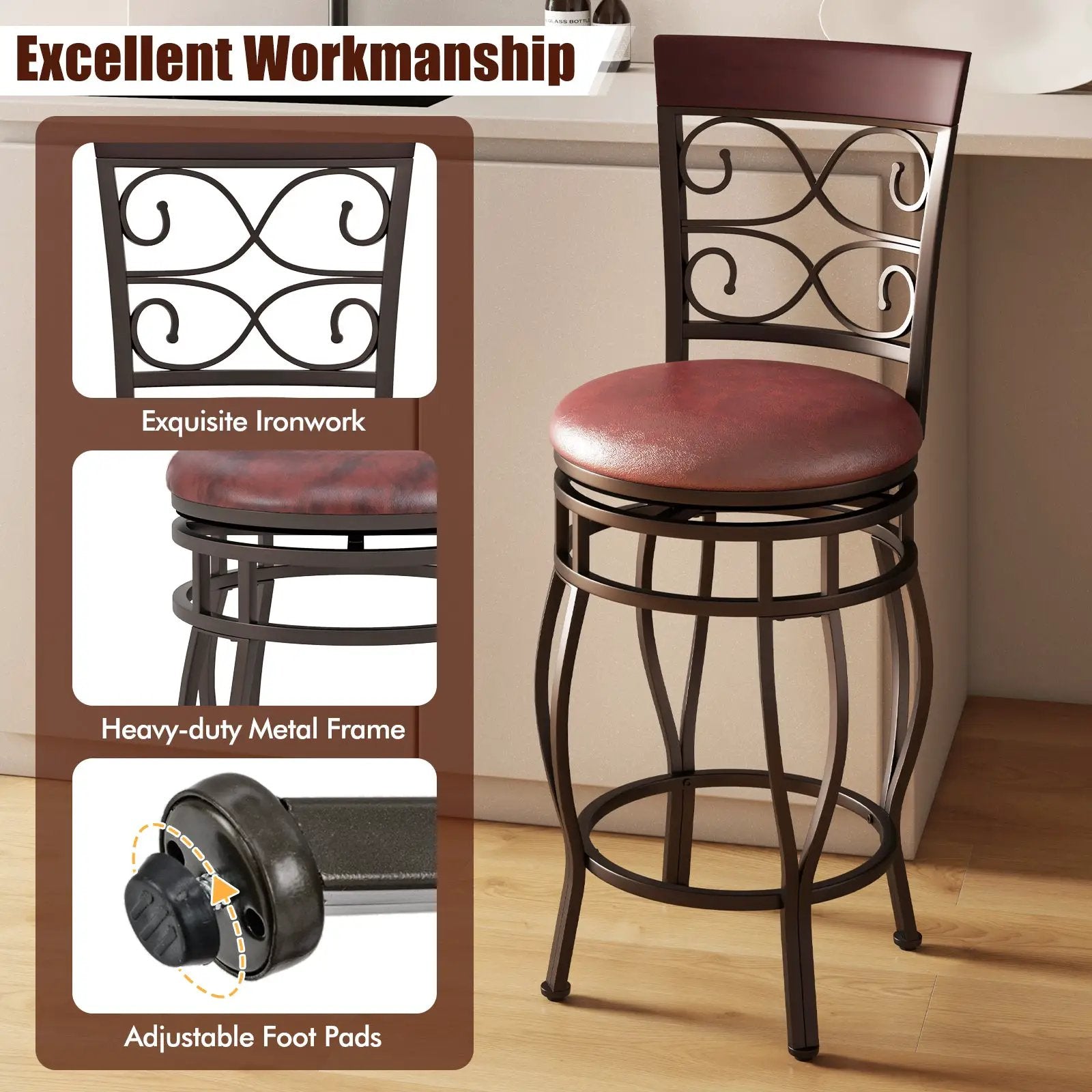 Set of 2 26 Inch Bar Stool with Backrest and Footrest by DirectDeals
