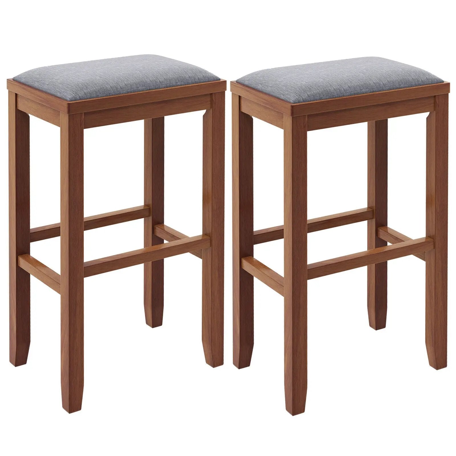 2 Pieces 31 Inch Upholstered Bar Stool Set with Solid Rubber Wood Frame and Footres by DirectDeals