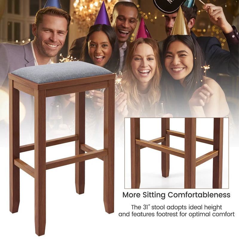 2 Pieces 31 Inch Upholstered Bar Stool Set with Solid Rubber Wood Frame and Footres by DirectDeals