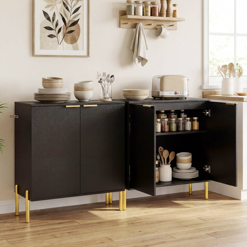 Set of 2 2-Door Buffet Cabinet Sideboard with Metal Legs by DirectDeals