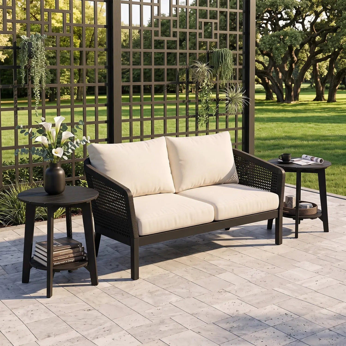 2-Tier Eucalyptus Wood Outdoor Side Table Set of 2 by DirectDeals