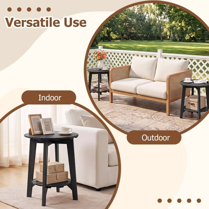 2-Tier Eucalyptus Wood Outdoor Side Table Set of 2 by DirectDeals