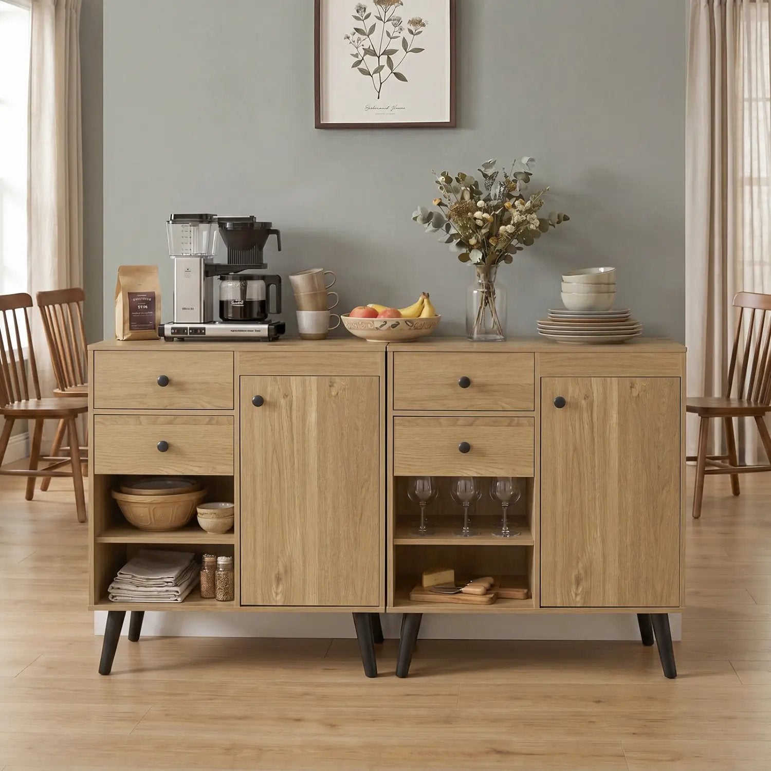 31" Buffet Cabinet Set of 2 with Drawers and Shelves by DirectDeals