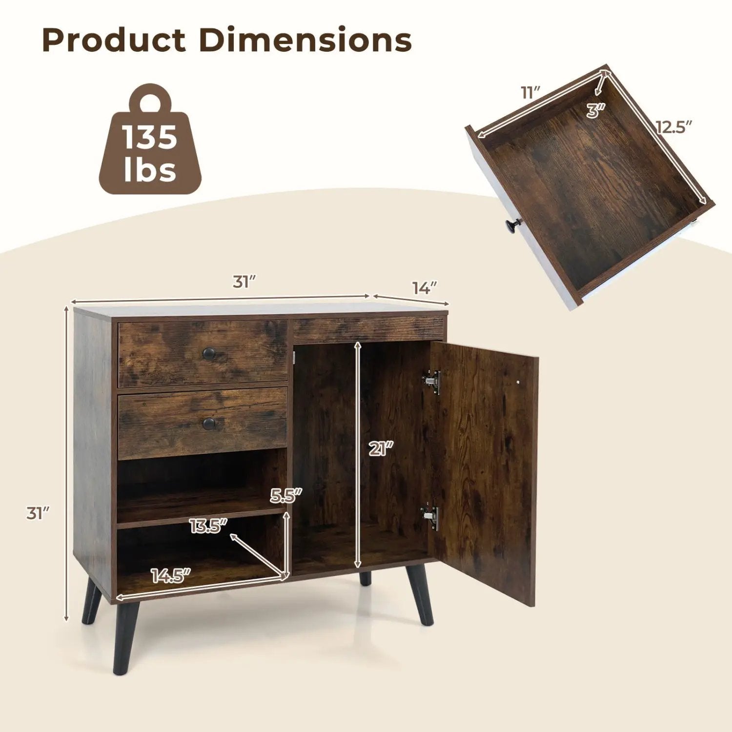 31" Buffet Cabinet Set of 2 with Drawers and Shelves by DirectDeals