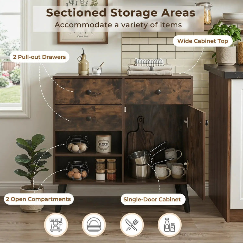 31" Buffet Cabinet Set of 2 with Drawers and Shelves by DirectDeals