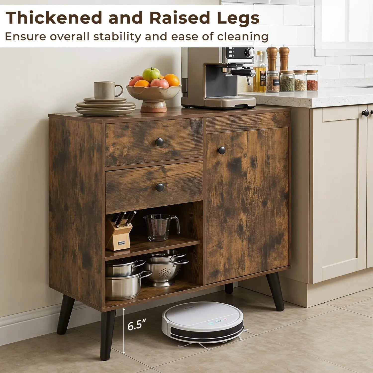 31" Buffet Cabinet Set of 2 with Drawers and Shelves by DirectDeals