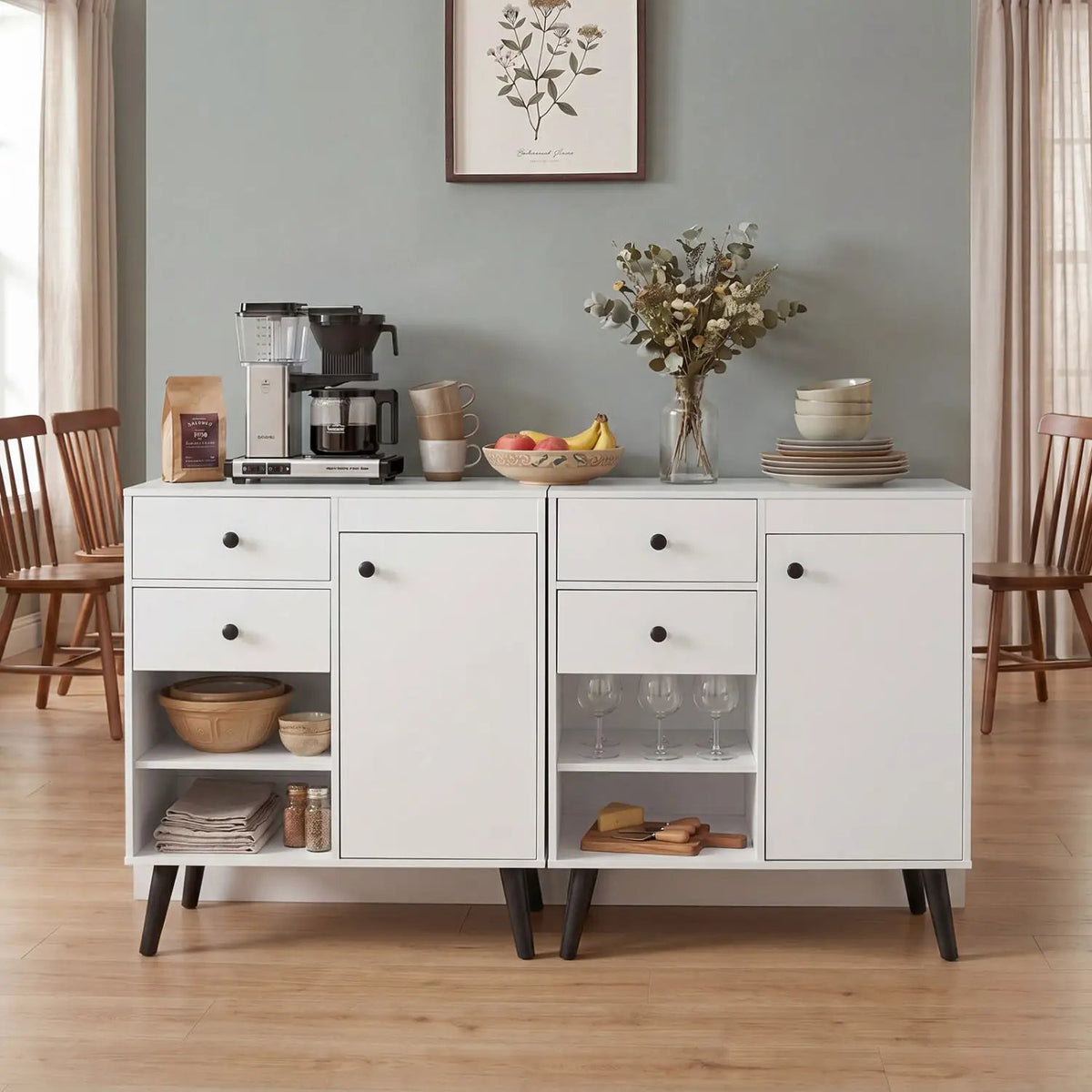 31" Buffet Cabinet Set of 2 with Drawers and Shelves by DirectDeals