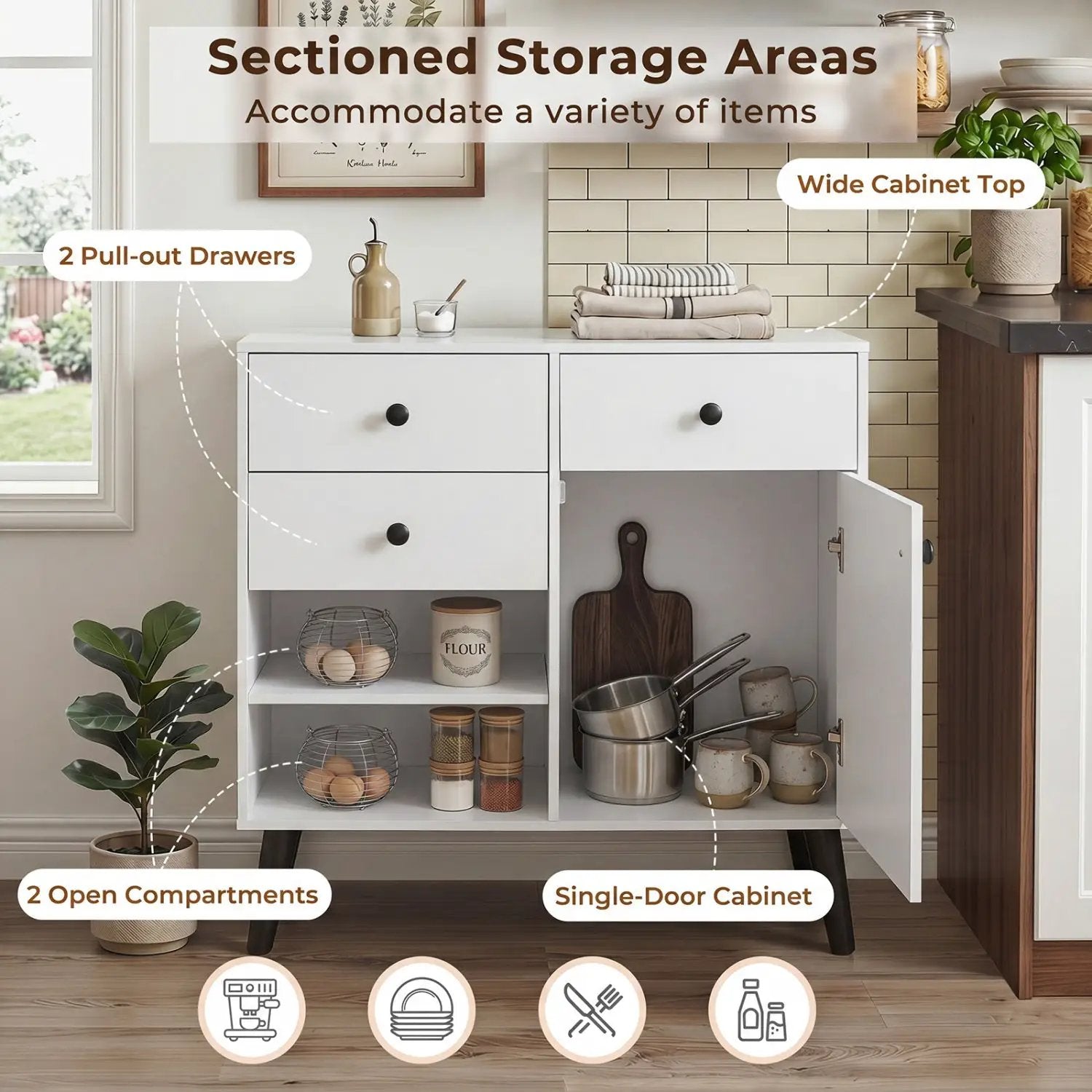 31" Buffet Cabinet Set of 2 with Drawers and Shelves by DirectDeals