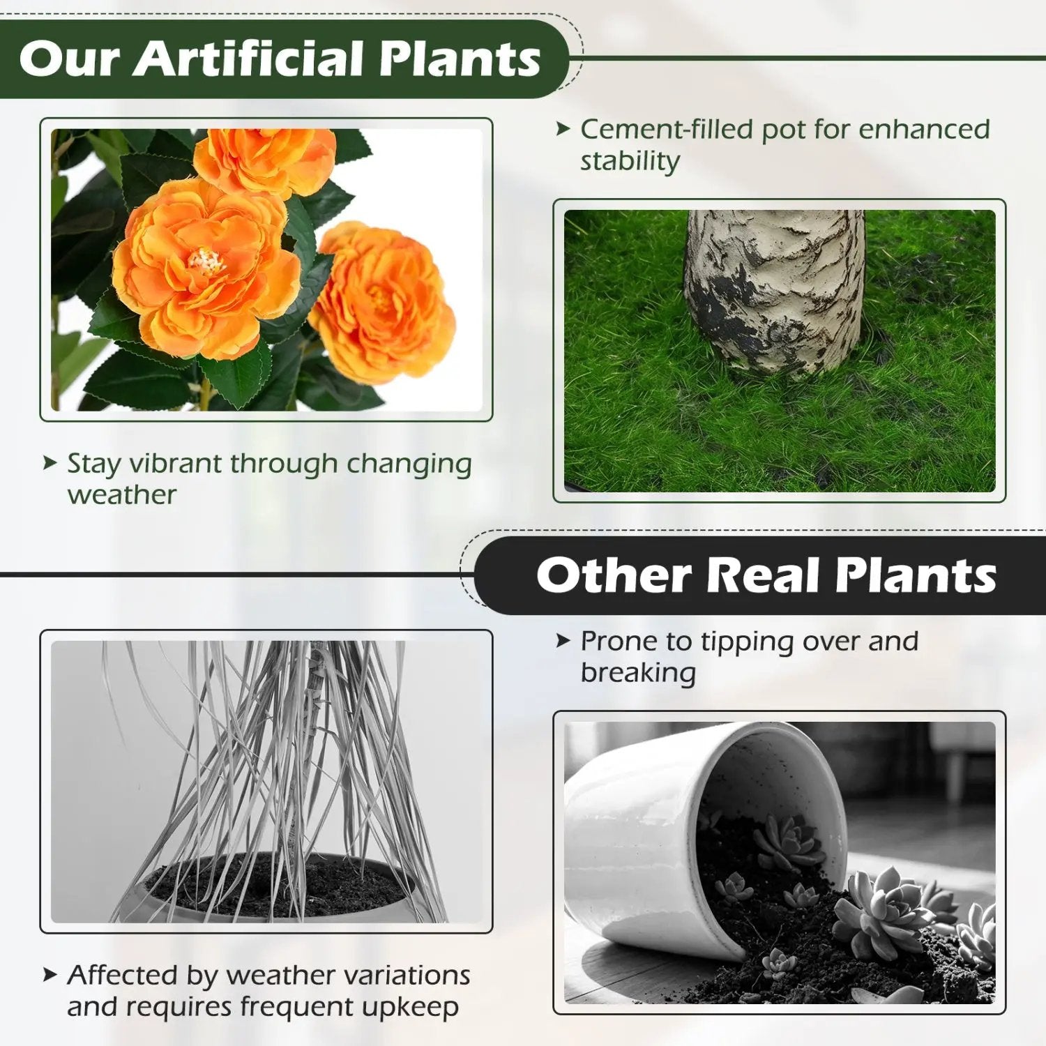 Artificial Camellia Tree 39.5" with Cement Pot - Set of 2 by DirectDeals