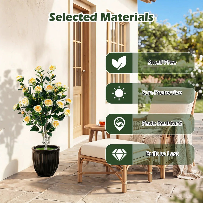 Artificial Camellia Tree 39.5" with Cement Pot - Set of 2 by DirectDeals