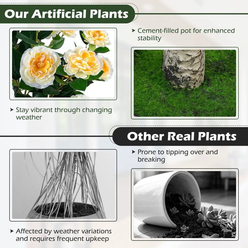 Artificial Camellia Tree 39.5" with Cement Pot - Set of 2 by DirectDeals