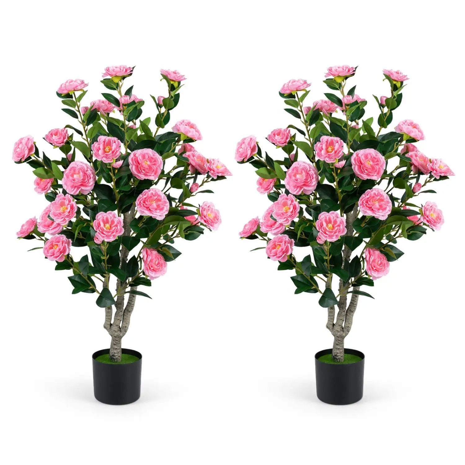Artificial Camellia Tree 39.5" with Cement Pot - Set of 2 by DirectDeals