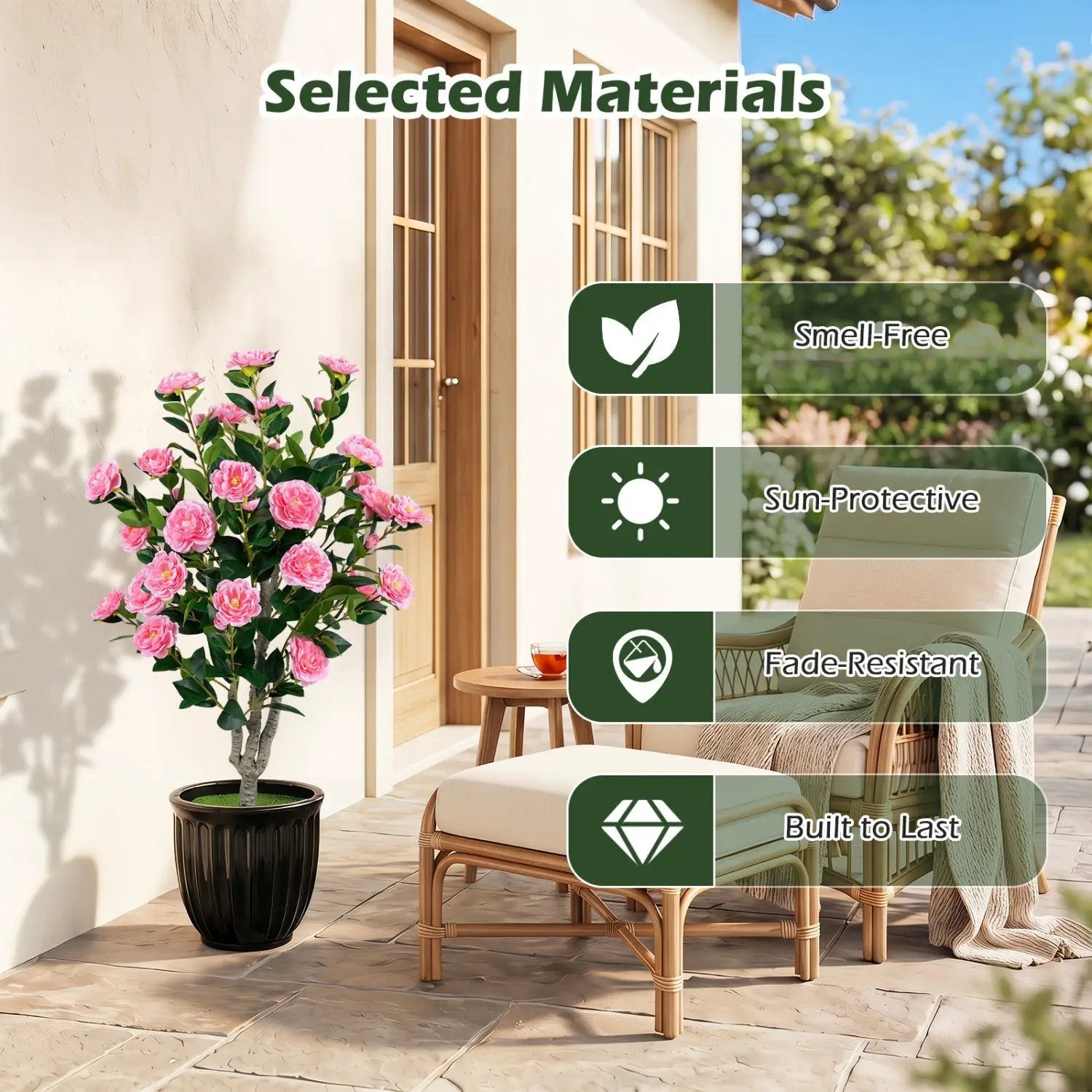 Artificial Camellia Tree 39.5" with Cement Pot - Set of 2 by DirectDeals
