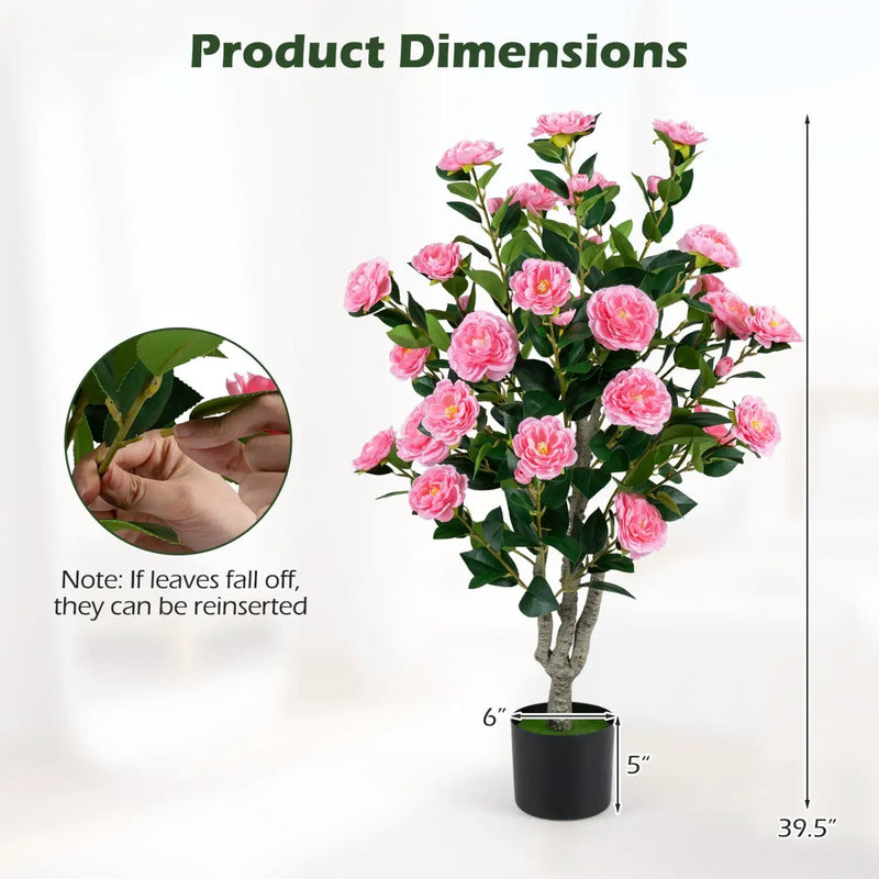 Artificial Camellia Tree 39.5" with Cement Pot - Set of 2 by DirectDeals