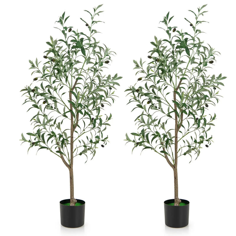 4.5 Feet Tall Artificial Olive Tree Fake Potted Trees with Realistic Fruits-Set of 2 by DirectDeals