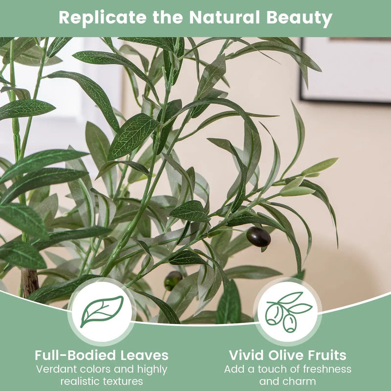 4.5 Feet Tall Artificial Olive Tree Fake Potted Trees with Realistic Fruits-Set of 2 by DirectDeals