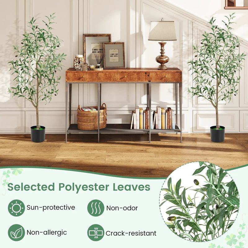 4.5 Feet Tall Artificial Olive Tree Fake Potted Trees with Realistic Fruits-Set of 2 by DirectDeals