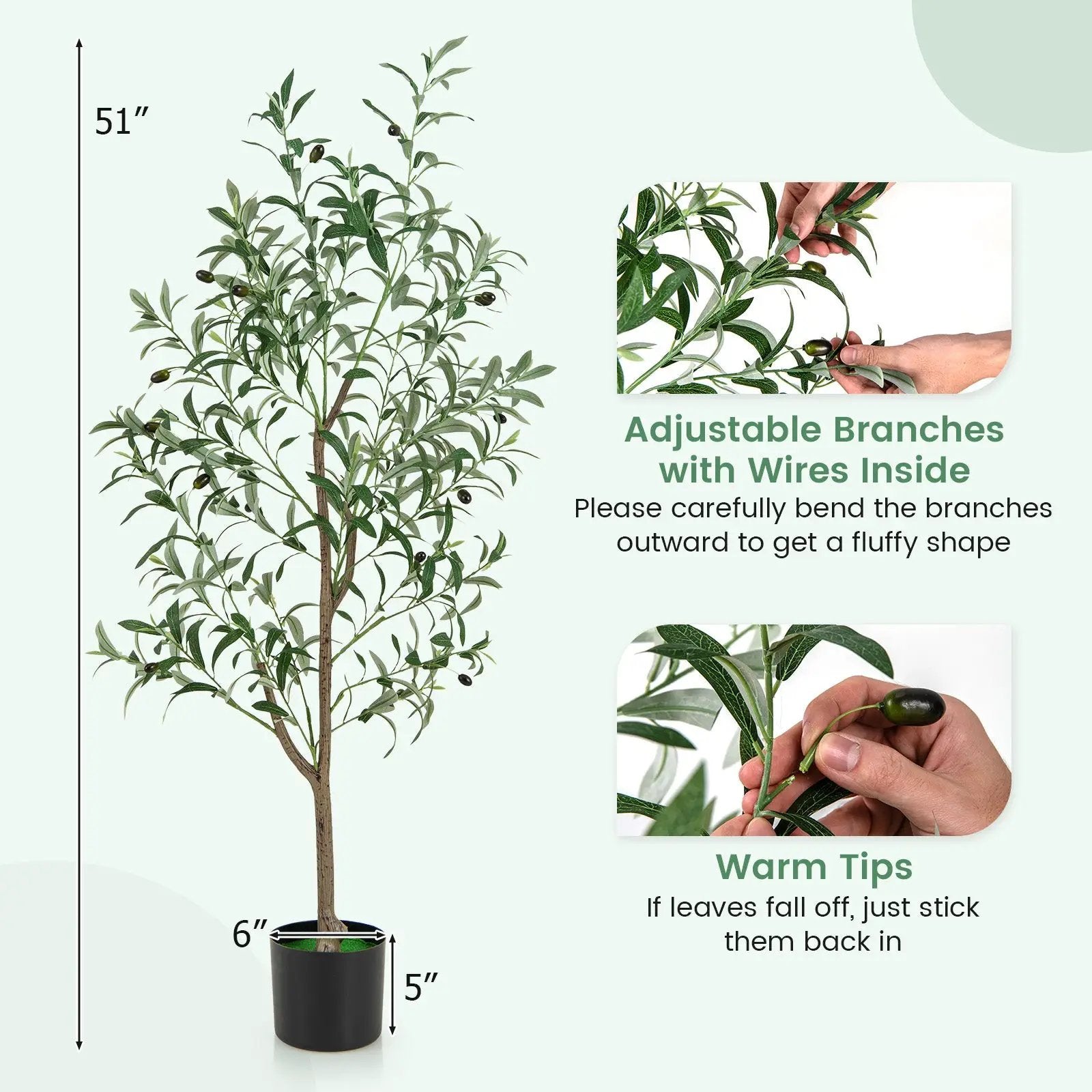 4.5 Feet Tall Artificial Olive Tree Fake Potted Trees with Realistic Fruits-Set of 2 by DirectDeals
