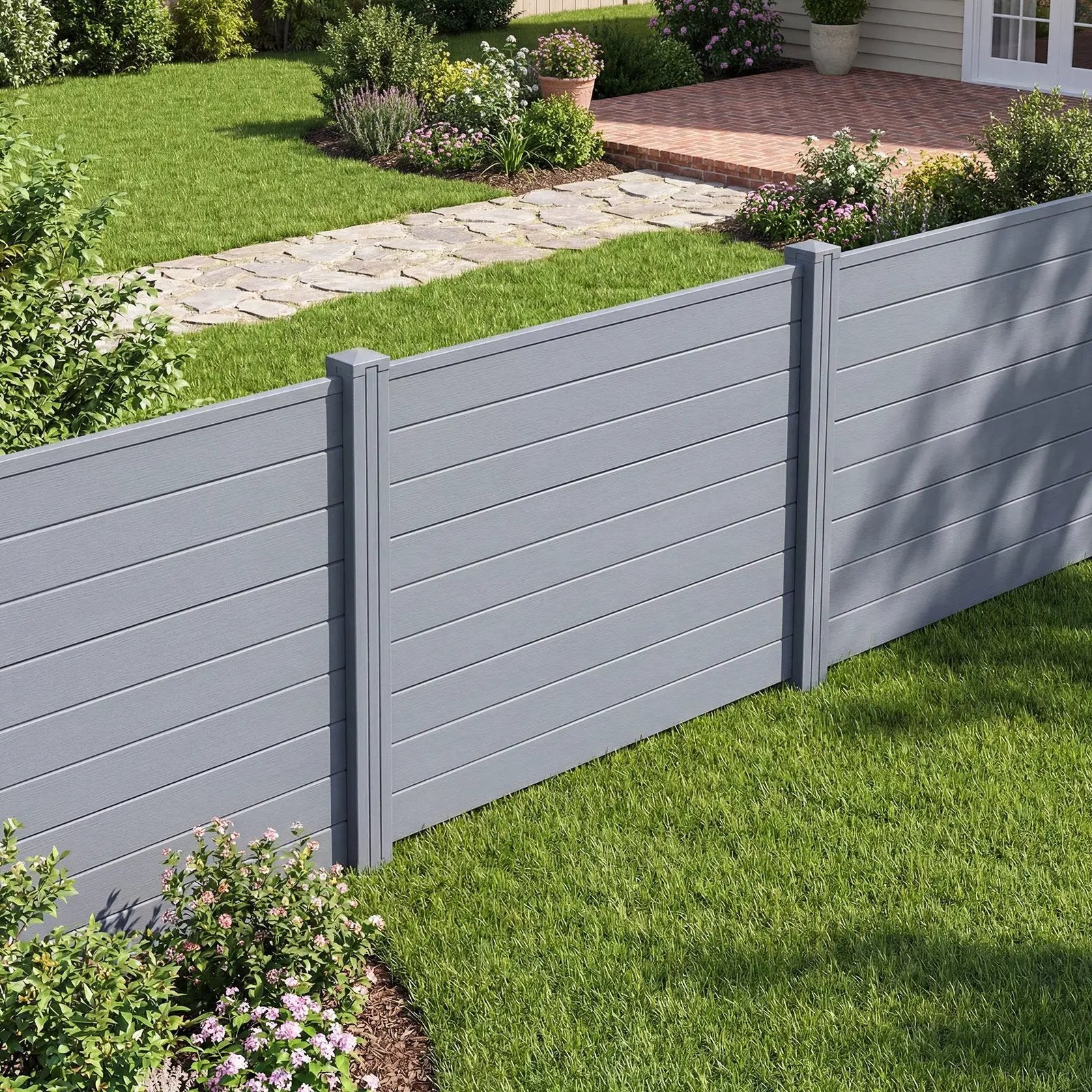 Set of 2 48 x 38 Inch Air Conditioner Fence 2 Panels with Metal Ground Stakes-Gray by DirectDeals