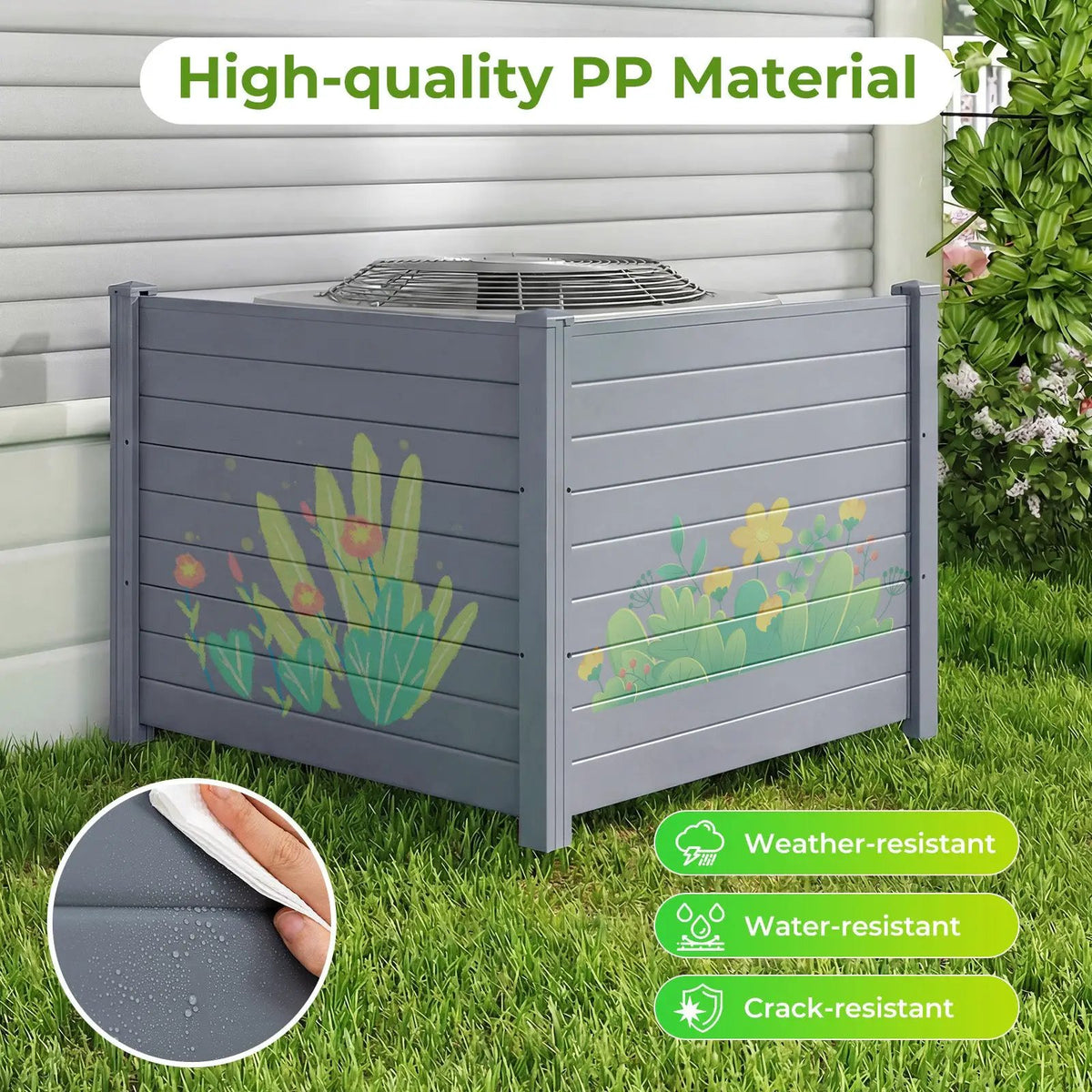 Set of 2 48 x 38 Inch Air Conditioner Fence 2 Panels with Metal Ground Stakes-Gray by DirectDeals
