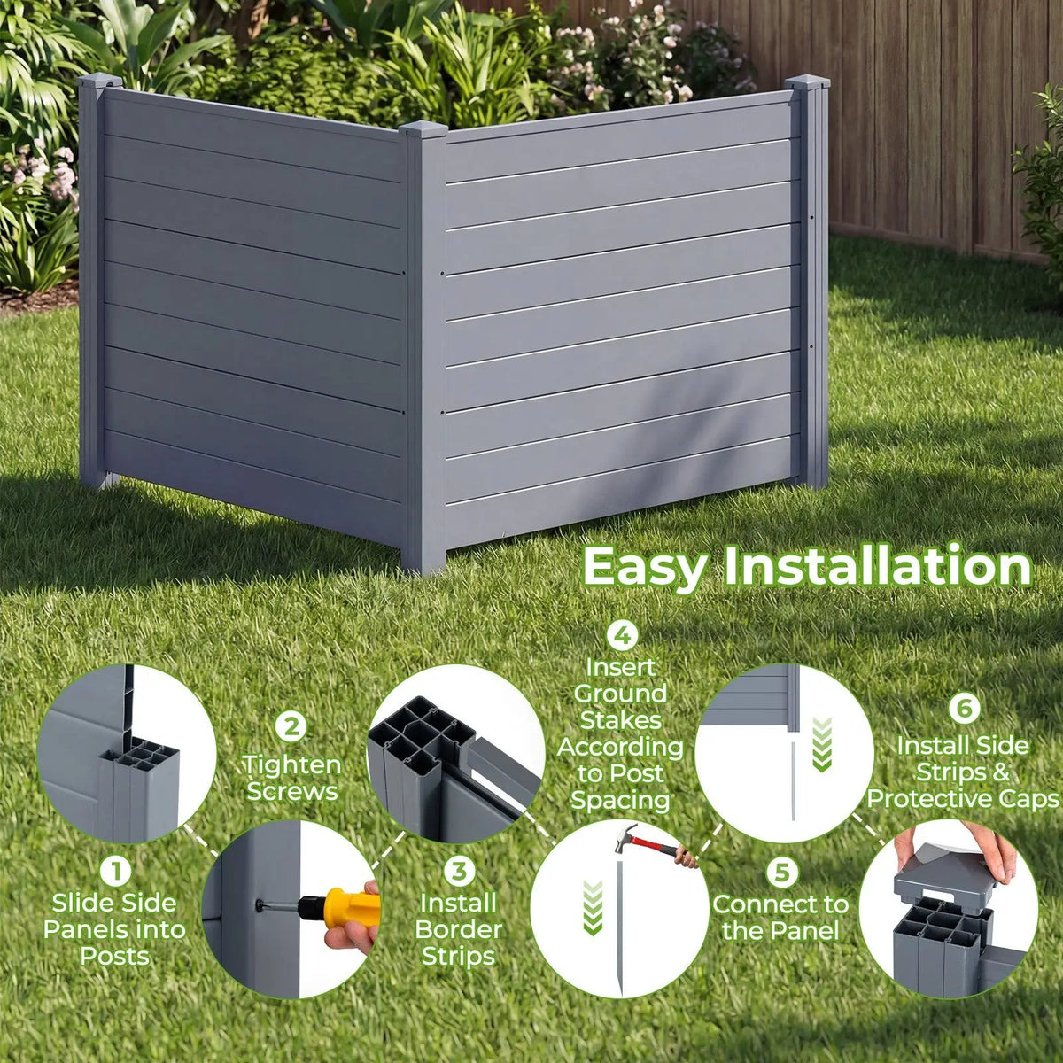 Set of 2 48 x 38 Inch Air Conditioner Fence 2 Panels with Metal Ground Stakes-Gray by DirectDeals