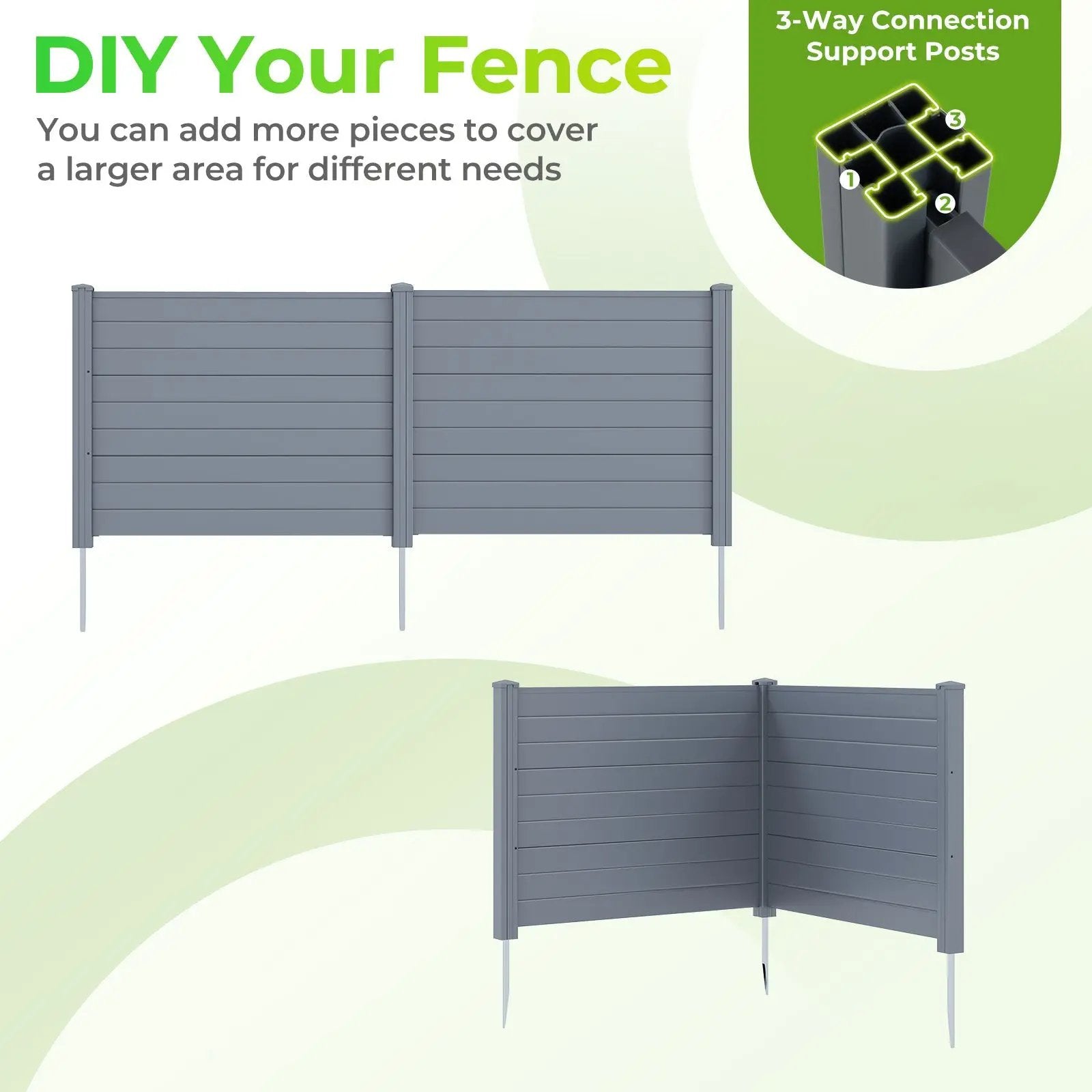 Set of 2 48 x 38 Inch Air Conditioner Fence 2 Panels with Metal Ground Stakes-Gray by DirectDeals