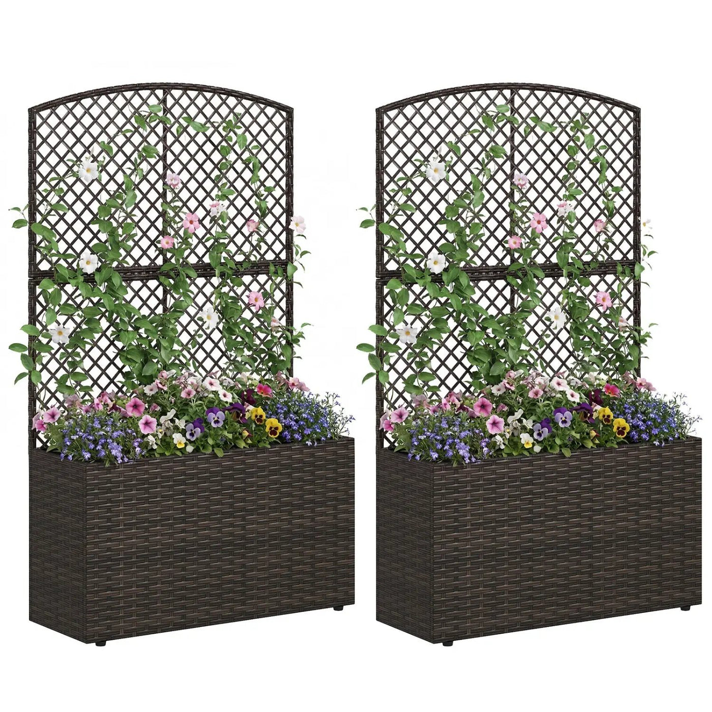 Set of 2 49 Inch Raised Garden Bed with Trellis and Wicker Planter Box by DirectDeals