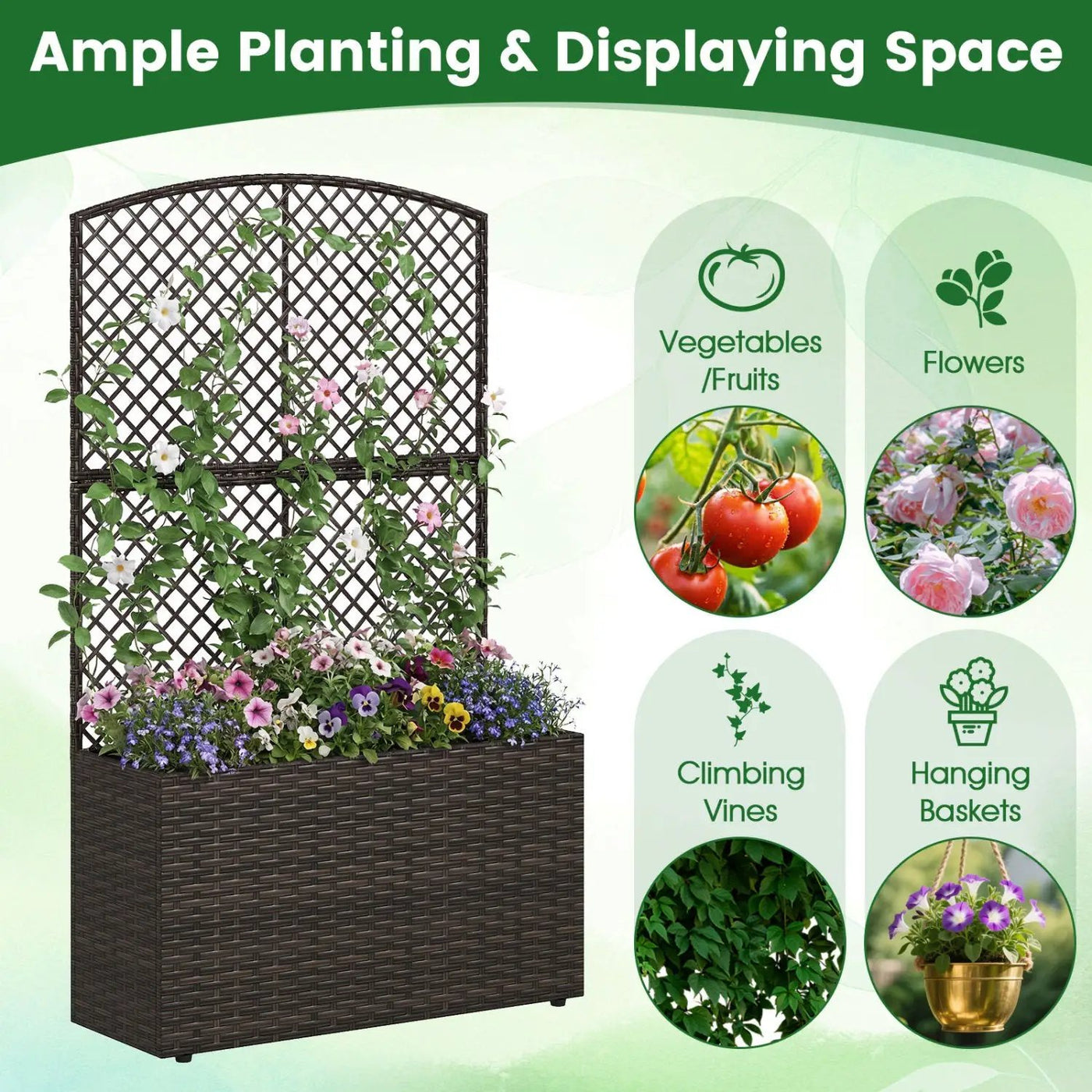 Set of 2 49 Inch Raised Garden Bed with Trellis and Wicker Planter Box by DirectDeals
