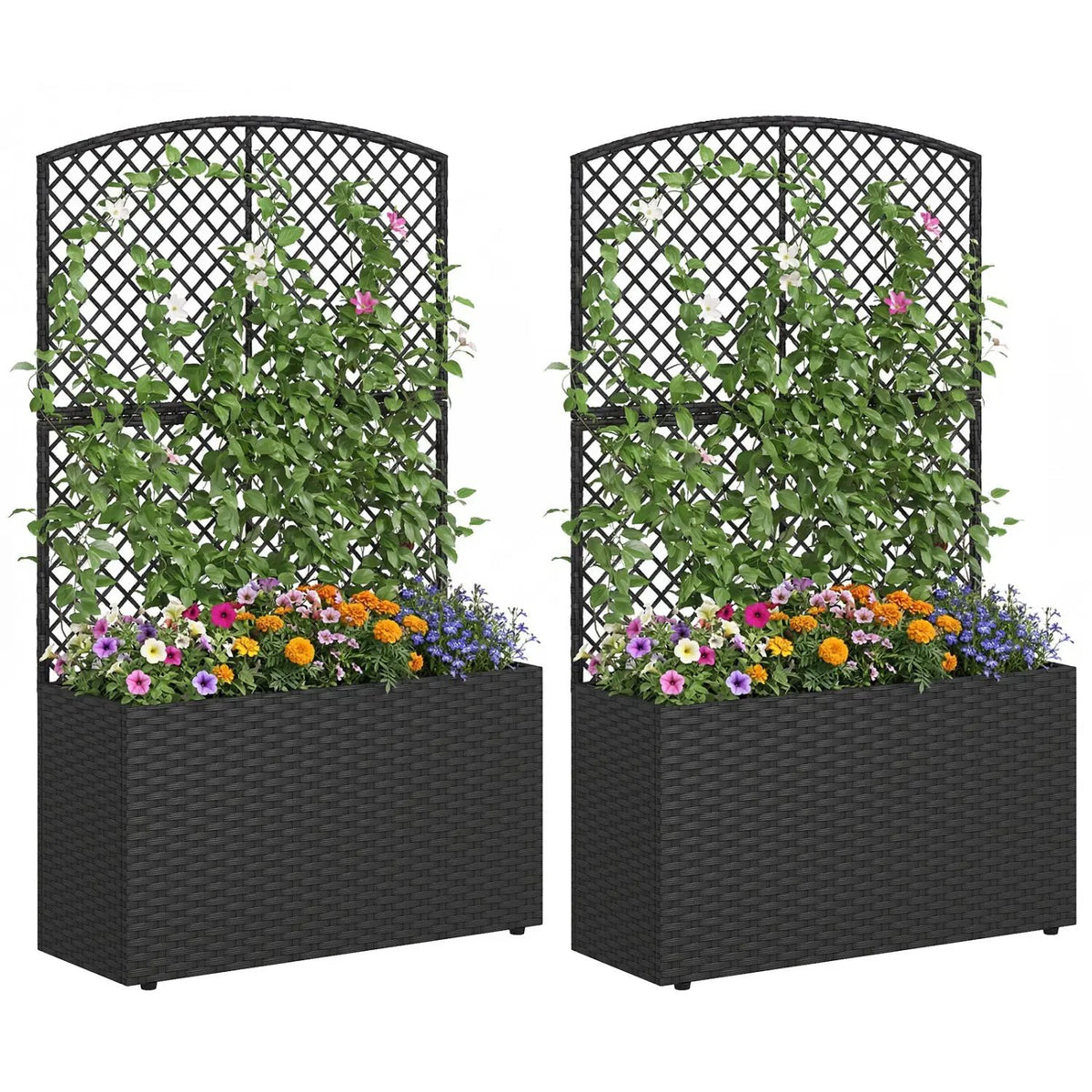 Set of 2 49 Inch Raised Garden Bed with Trellis and Wicker Planter Box by DirectDeals