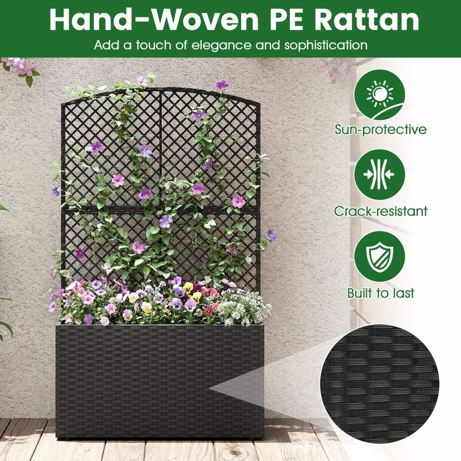 Set of 2 49 Inch Raised Garden Bed with Trellis and Wicker Planter Box by DirectDeals