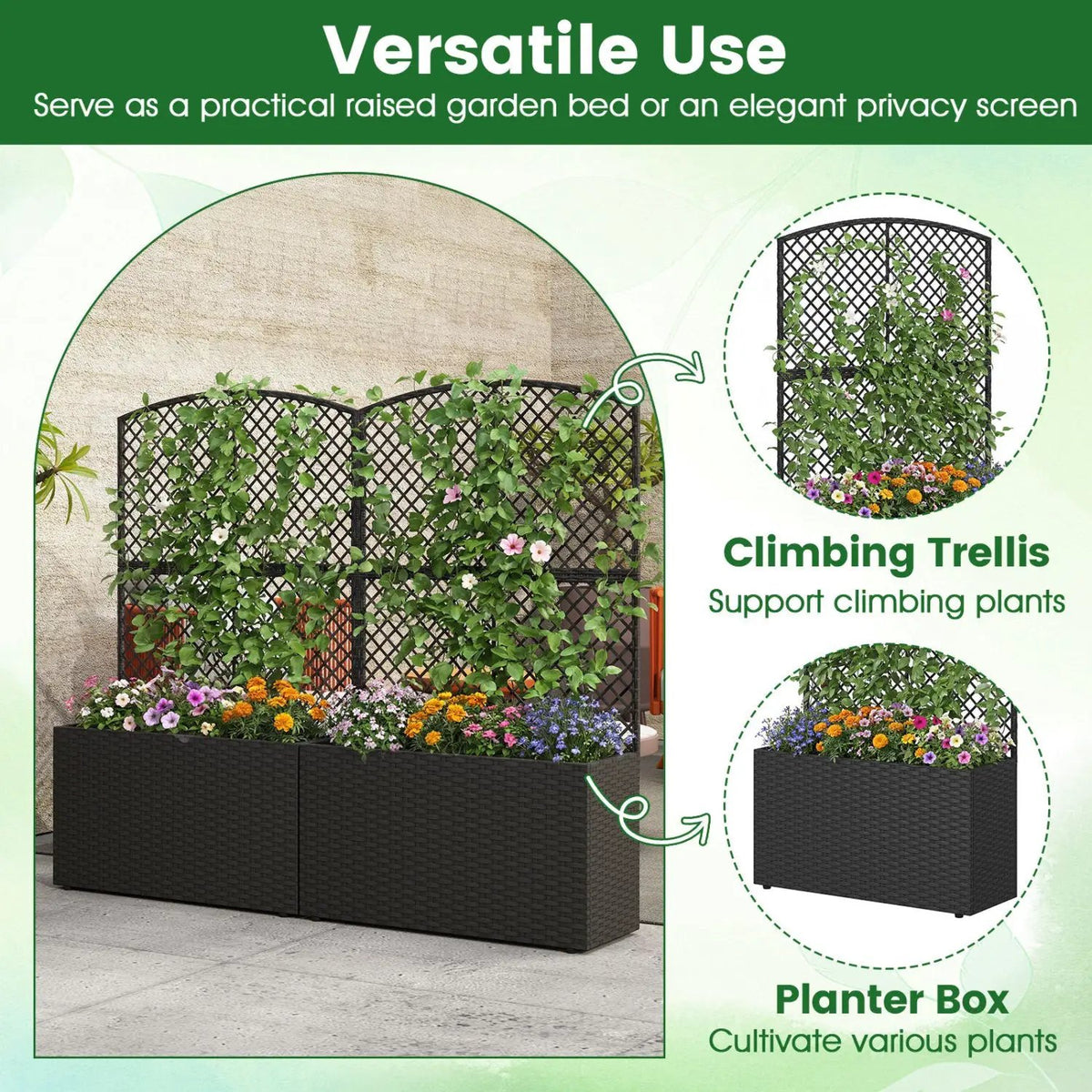 Set of 2 49 Inch Raised Garden Bed with Trellis and Wicker Planter Box by DirectDeals