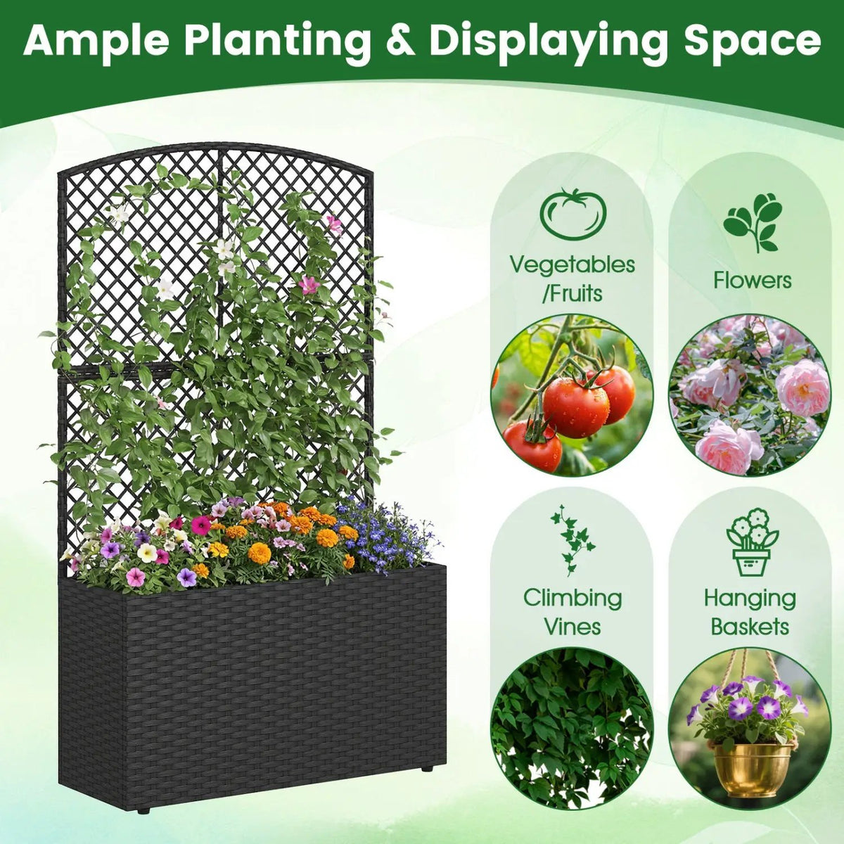 Set of 2 49 Inch Raised Garden Bed with Trellis and Wicker Planter Box by DirectDeals