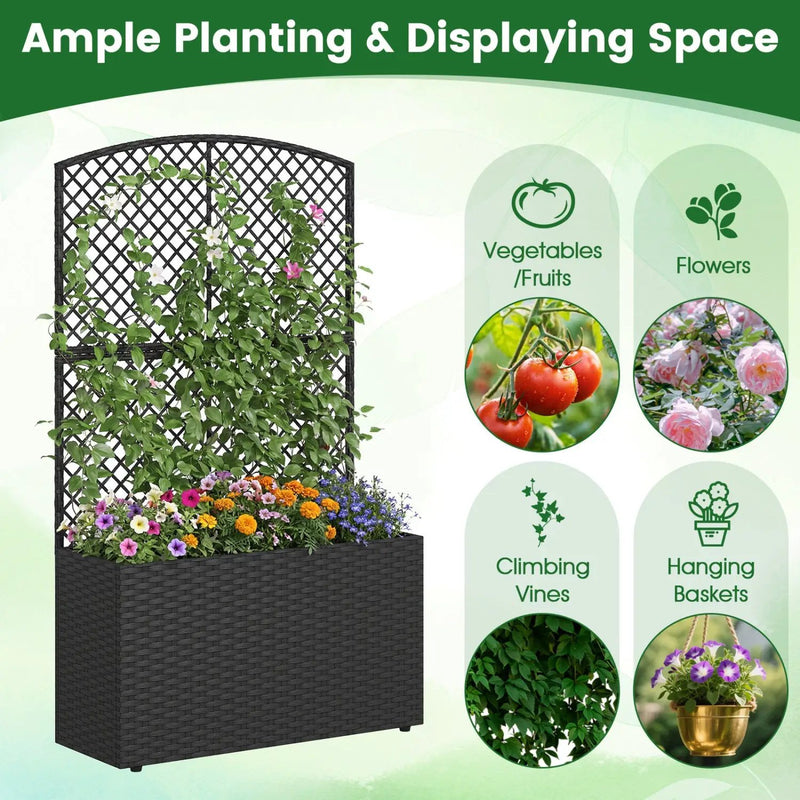 Set of 2 49 Inch Raised Garden Bed with Trellis and Wicker Planter Box by DirectDeals
